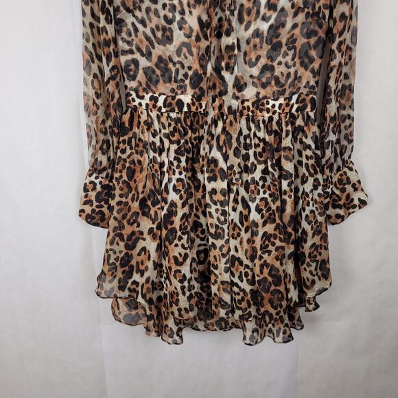 Intermix cheetah print sheer layered ruffled flowy long sleeved dress size small - Picture 7 of 12